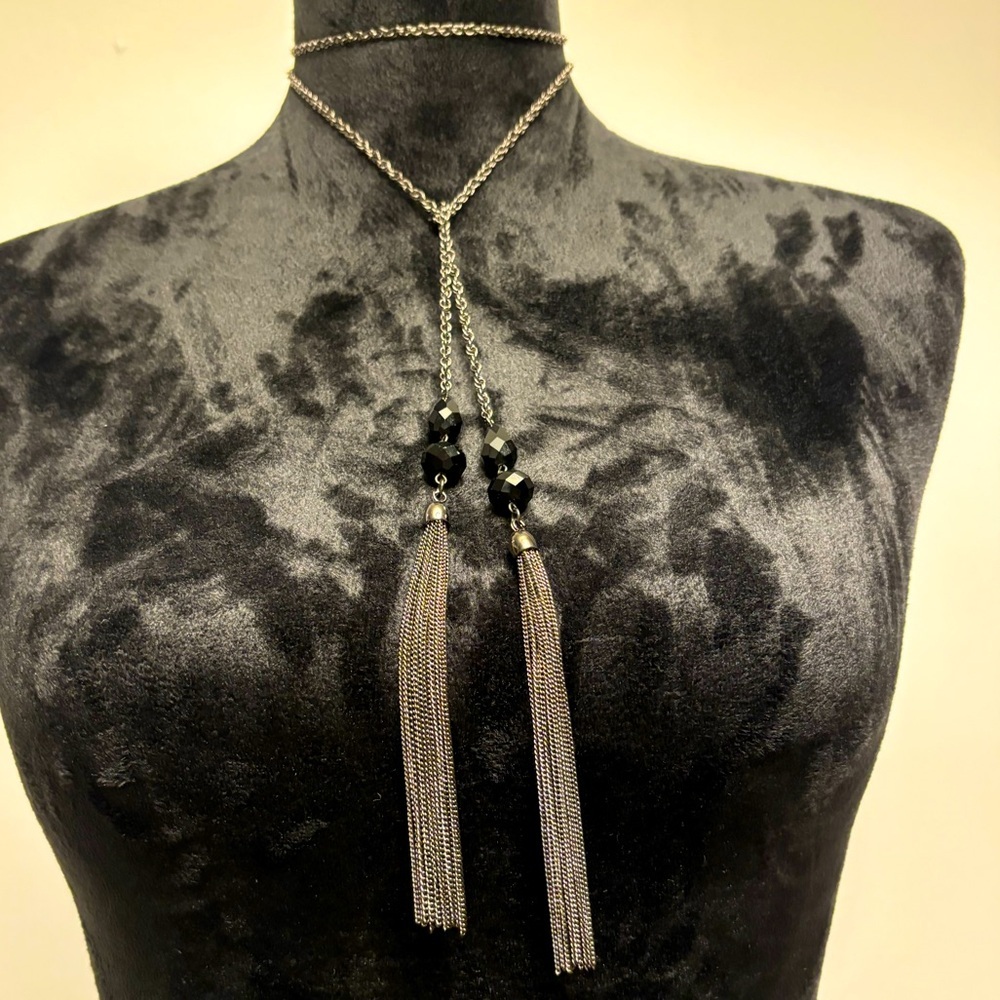 Braided fringe metal choker wrap around beaded necklace 💎